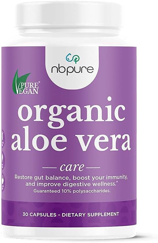 nbpure Organic Aloe Vera, Gendanne Gut Balance, Immunity Support og fordøjelsesbesvær 30, Veganske kapsler