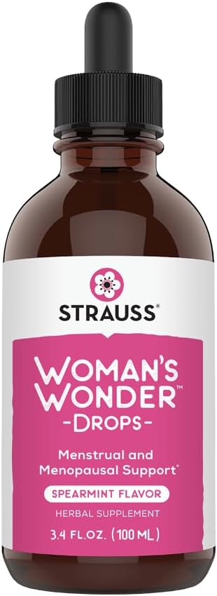 Strauss Heartdrops Wonder Drops; Menstruel & Menopausale Support i Spearmint Flavour, Natural Formel, Gluten- Free, Soy- Free, Non- GMO, 3.4oz Flaske
