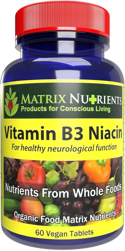 Vitamin B3 NIACIN - fordøjelsesstøtte, hjerte og immunforsvar! - 100% økologisk - også forbedre hjernefunktion, energi og reducere stress - Veganske tabletter (60ct)