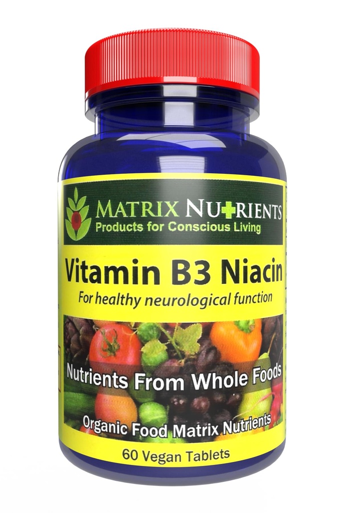 Vitamin B3 NIACIN - fordøjelsesstøtte, hjerte og immunforsvar! - 100% økologisk - også forbedre hjernefunktion, energi og reducere stress - Veganske tabletter (60ct)