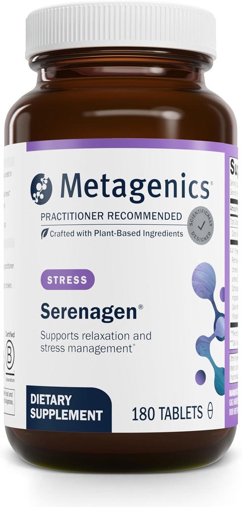 Metagenics Serenagen Supplement - Herbal Stress Management with Asian Ginseng & Chinese Herbs - Supports Calm, Focus, Energy & Sleep* - Non-GMO, Gluten-Free, Vegetarian - 180 Tablets