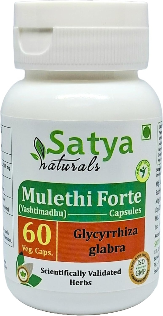 Mulethi Forte Capsules 500 mg. 60 Veg. Capsule Depoter 124; Yasthimadhu (Glycyrrhiza Glabra) Uddrag Kapsler til mænd og kvinder Depoter 124; Ayurvedic Herbal Supplement / Remedies Depoter 124; 10: 1 Forte (1 flaske med 60 Kapsler)