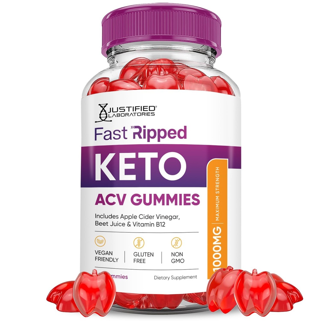 Fast Ripped Keto ACV Gummies Advanced Formel 1000MG Fast Ripped Keto Gummies Apple Cider Vincipes Formuleret med Pomegranate Beet Juice Powder B12 Vegan Non GMO 60 Gummys