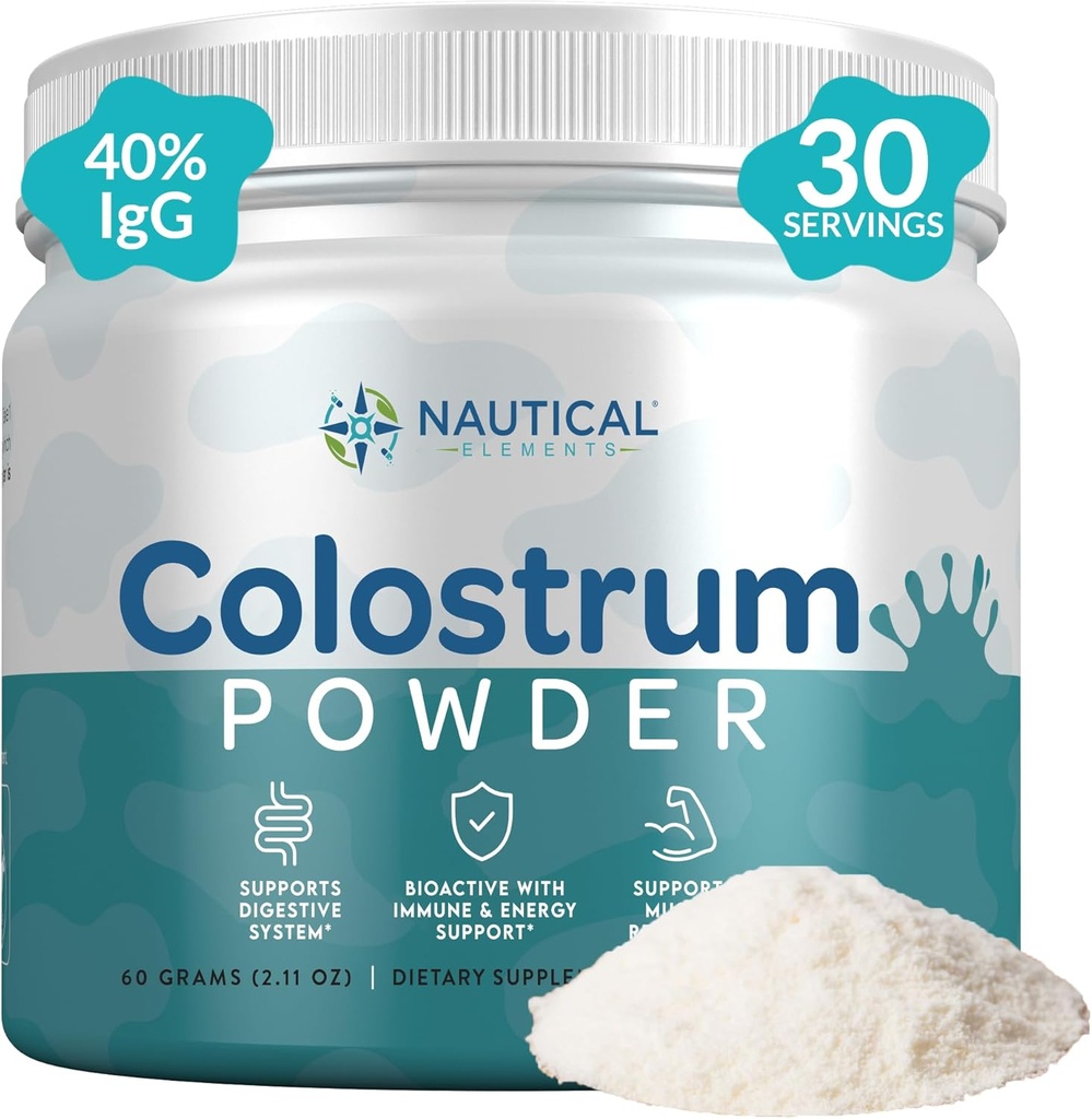 Colostrum Powder 60g, 40% IgG, 30 Servering Colostrum 124; First 4-6 Hour Malkning, Grass- Fed, Pasture Raised, Unflavored Bovine Colostrum Supplement fra Midwest USA Farm Calostro Bovino para Adultos