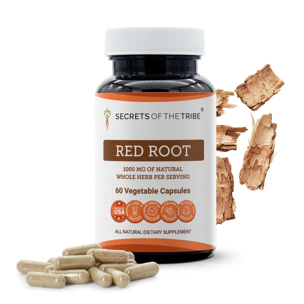 Hemmeligheder af Tribe Red Root 60 Kapsler, 1000 mg, Wildmanufted Red Root (Ceanothus Americanus) Tørret Bark (60 Kapsler)
