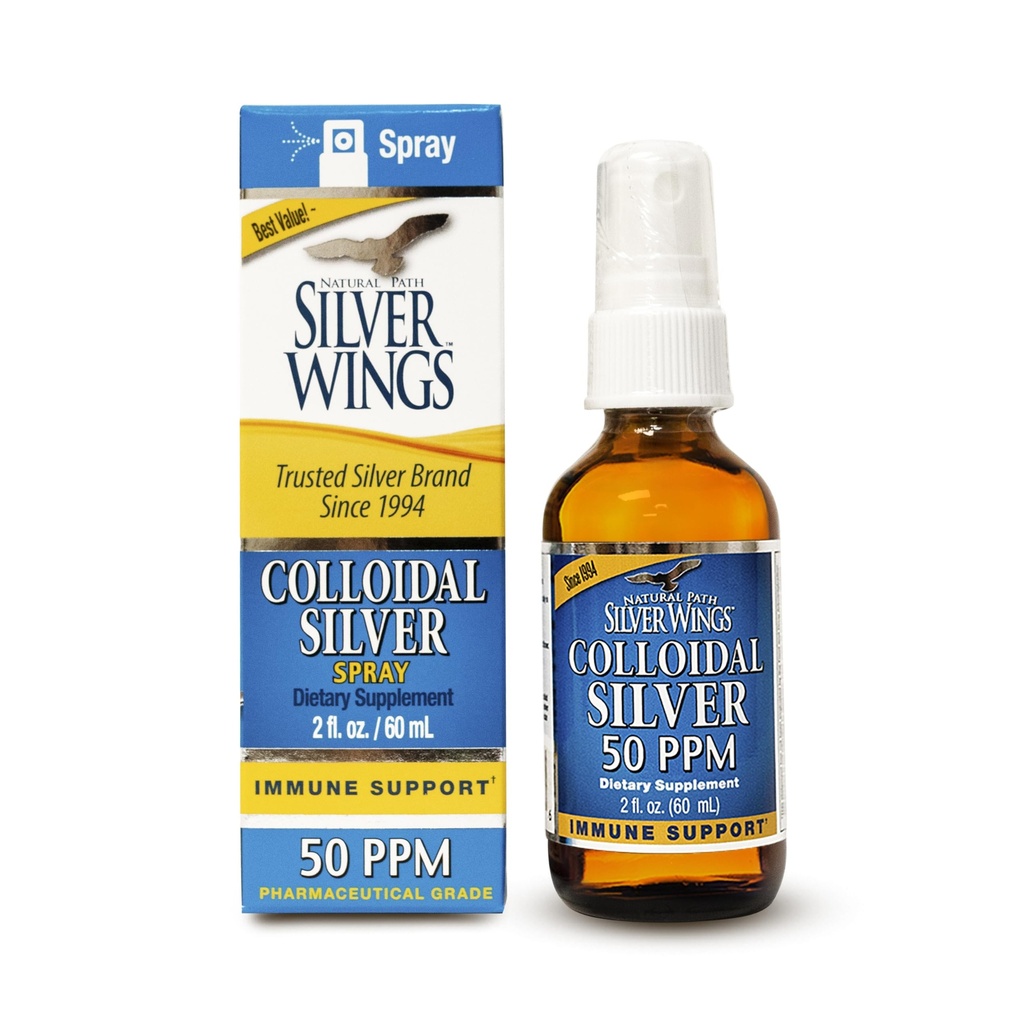 Natural Path Silver Wings Kolloid Sølv Væske - Daglig immunforsvar supplement - 50ppm (250mcg) - 2oz Spray