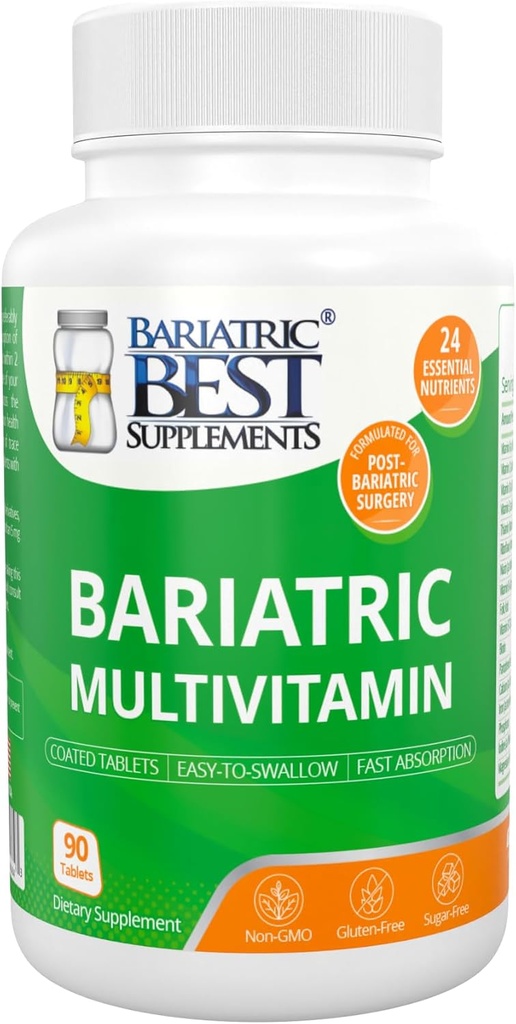 Bariatric Multivitamin med jern til post- Gastric bypass & Sleeve Kirurgi, Energitilskud, 90 tabletter, 24 essentielle næringsstoffer, Formuleret af Bariatric Kirurger per ASMBS retningslinjer