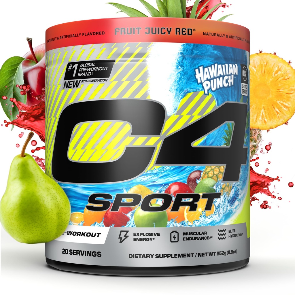 Cellucor C4 Sport Pre Workout Powder - NSF Certified for Sport - Elite Hydration - 200mg Koffein + Creatin + Beta- alanine - Elektrolyter og energi supplement - Hawaiian Punch, 20 Serveringer