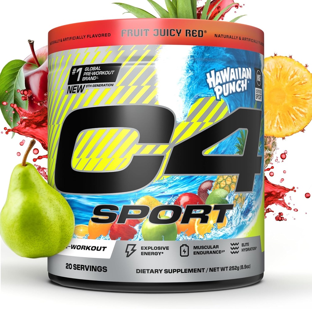 Cellucor C4 Sport Pre Workout Powder - NSF Certified for Sport - Elite Hydration - 200mg Koffein + Creatin + Beta- alanine - Elektrolyter og energi supplement - Hawaiian Punch, 20 Serveringer