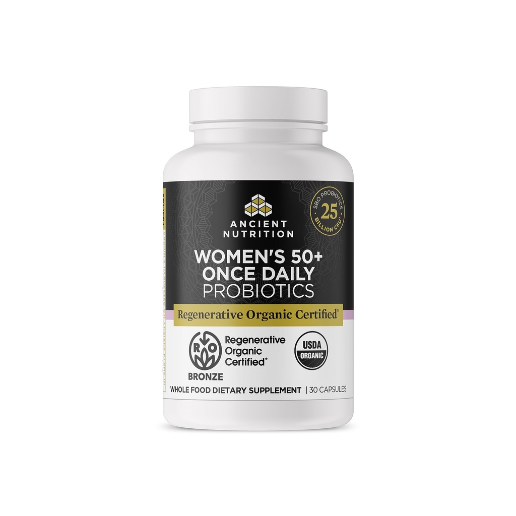 Ancient Nutrition Regenerative Organic Certified Probiotics for Women 50 +, Probiotics Women 's 50 + En gang dagligt, sund fordøjelse og immunsystem support, 25 milliarder CFU * Per Serving, 30 Greve