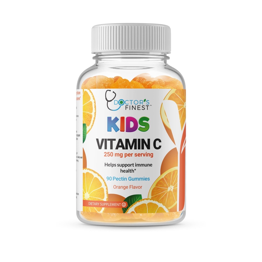 Læger Finest Vitamin C Gummies for Kids - Vegan, GMO Free & Gluten Free - Great Tasting Orange Flavor Pectin Chews - Kids Kosttilskud - 250 mg C-90 Jellies [45 Doser]