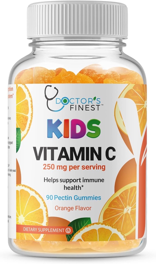 Læger Finest Vitamin C Gummies for Kids - Vegan, GMO Free & Gluten Free - Great Tasting Orange Flavor Pectin Chews - Kids Kosttilskud - 250 mg C-90 Jellies [45 Doser]