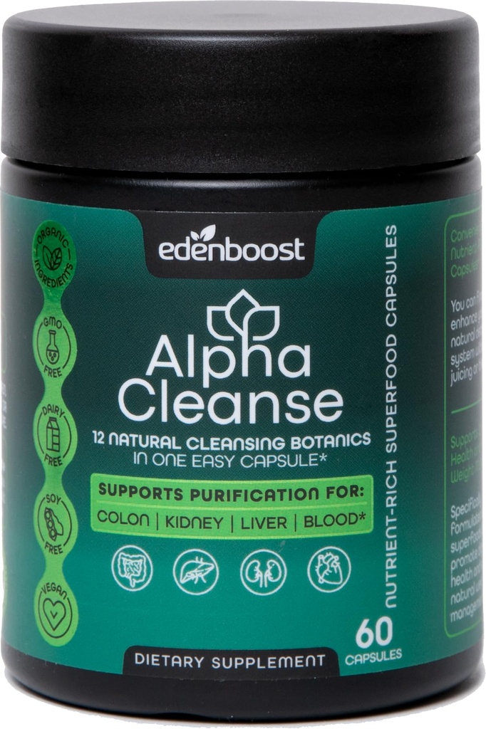 EdenBoost AlphaCleanse Mea124; Advanced 12- in-1 Leversundhed & Detox Support Measurems 124; Organic Superfoods Blend with Milk Thistle, Spirulina, Ginger & Gurkemeje for Lever Beskyttelse & fordøjelsessygdomme
