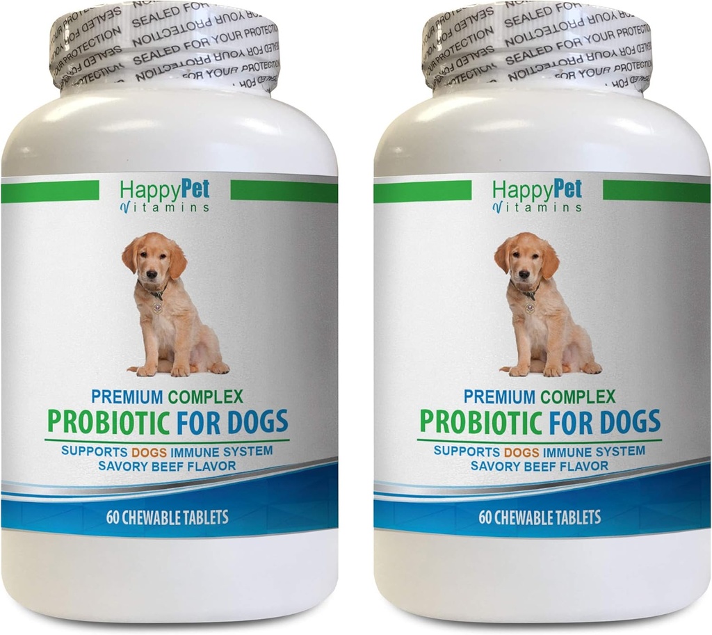 Hundeprobiotika til dårlig ånde - HundePremium PROBIOTICS - Savory Beef Flavor - Stopper Diarré Dårlig gas Dårlig ånde - Gut Sundhed - Hundefordøjelsesenzymer - 2 flasker (120 Treats)