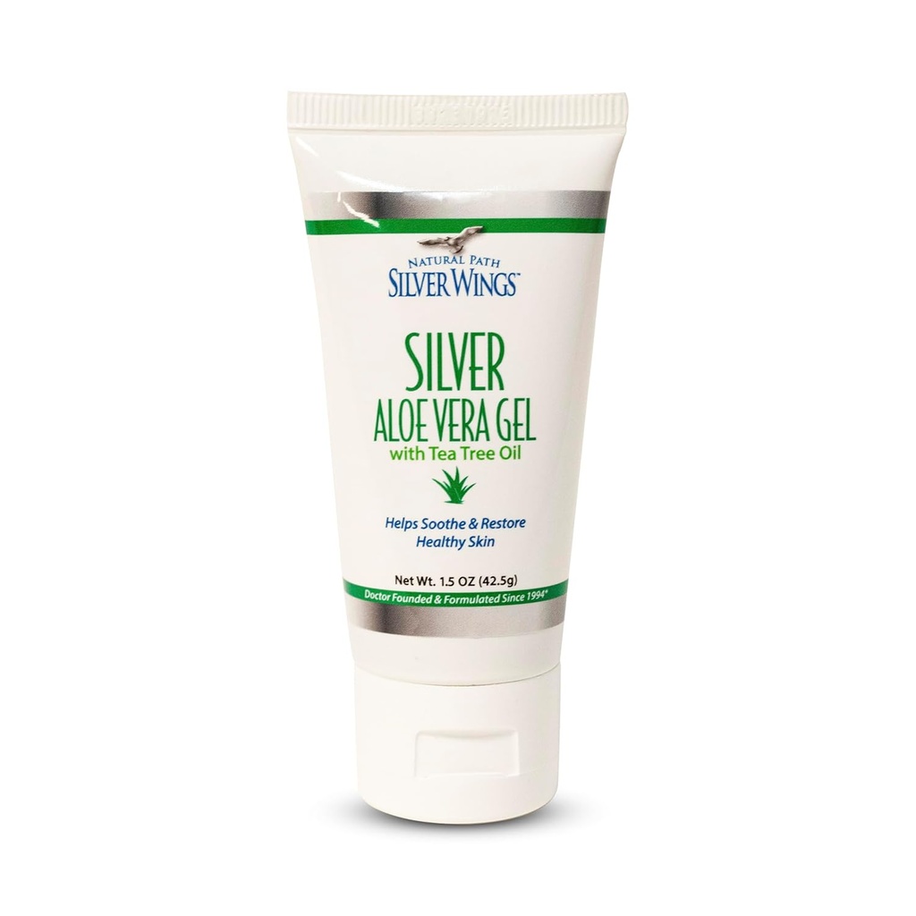 Natural Path Sølv vinger 200ppm sølv med Aloe Vera Gel og Tea Tree Oil - Lindrende hudpleje - 1,5 oz