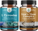 Bundle of Free Form L Tyrosine 1000mg Per Serving - High Strength L-Tyrosine Supplement for Energy and Focus Support and Advanced Lion's Mane Mushroom