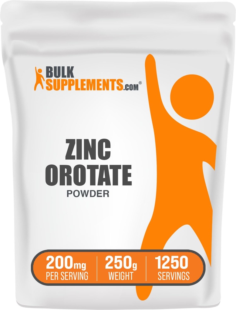 BulkSupplements.com Zink Orot Powder - Zink Minerals Supplement, for immunforsvar - Gluten Free, 200mg per Serving, 250g (8,8 oz) (pakke med 1)