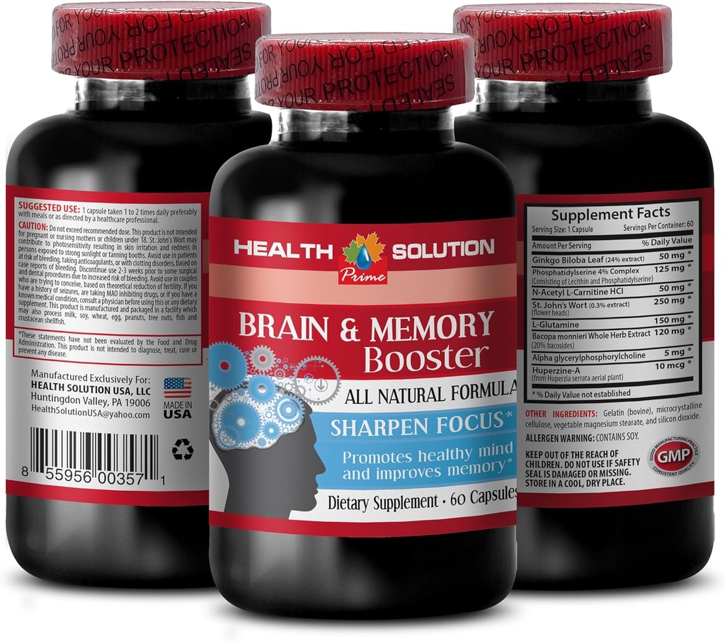 Ginkgo biloba ekstrakt blad - BRAIN OG MEMORY BOOSTER - forbedre - hjerne hukommelse kosttilskud - ginkgo biloba ekstrakt, hjerne kosttilskud til hukommelse og fokus, fokus og energi supplement 1 Flaske 60 Caps