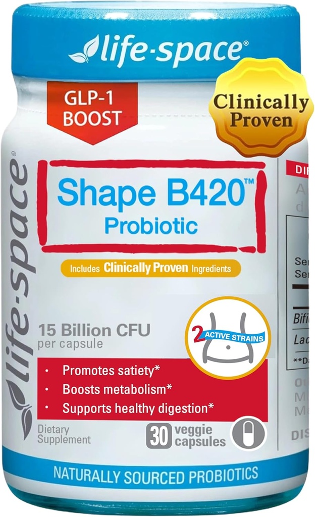 Life- Space Shape B420 Probiotika til Shape Bedre, GLP-1 Boost, Klinisk Bakket Metabolisme Support, Probiotika til kvinder og mænd, 30 Vegetariske Kapsler