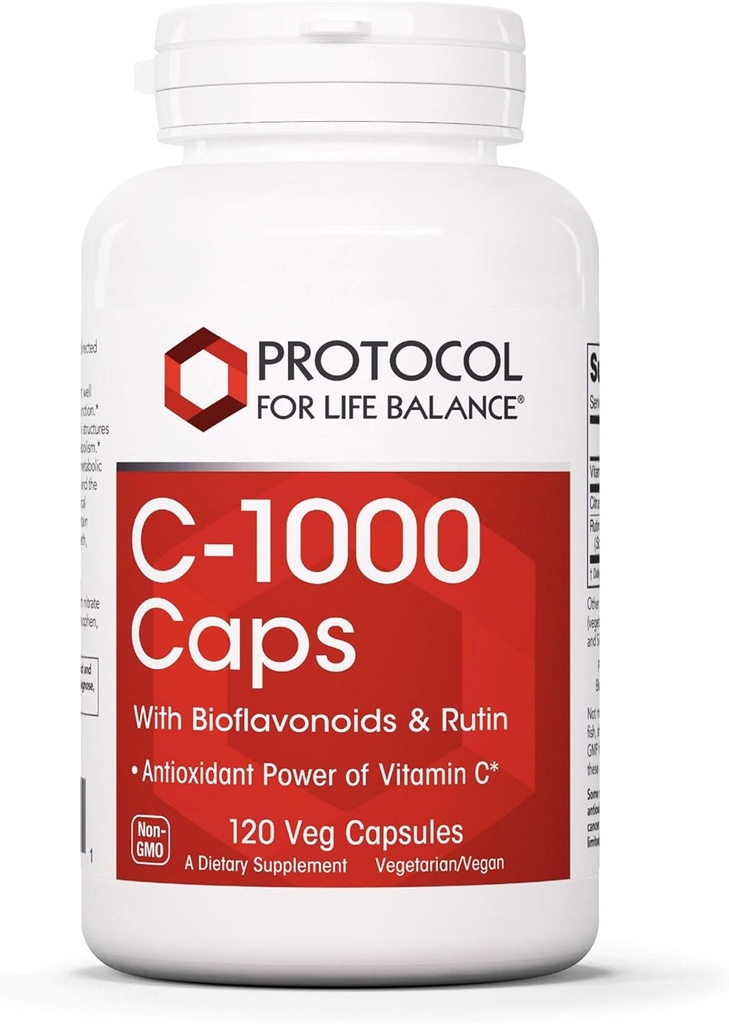 Protocol for Life Balance - C- 1000 Caps med Bioflavonoider og Rutin - Antioxidant Power of Vitamin C, Understøtter sund immunsystem funktion, giver cellular beskyttelse - 120 Veg kapsler