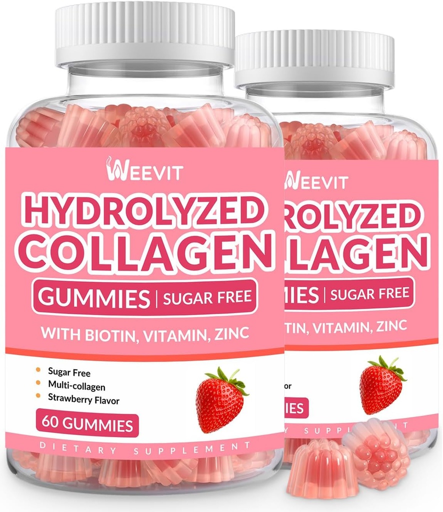Sugar Free Collagen Gummies for Women, Collagen Protein Type I, II, III, V, X med Biotin Vitamin C D B12, Hydrolyzed Collagen Peptider Gummies for immun fordøjelse Skin hårnegle Energy Bone