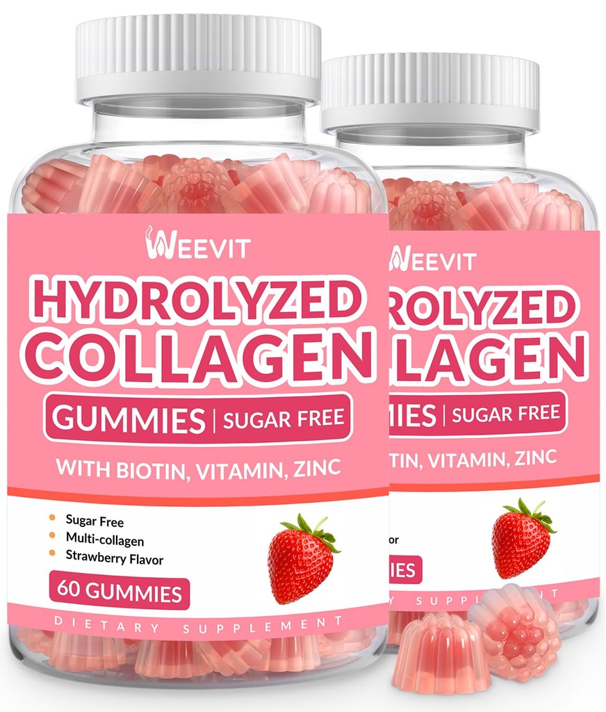Sugar Free Collagen Gummies for Women, Collagen Protein Type I, II, III, V, X med Biotin Vitamin C D B12, Hydrolyzed Collagen Peptider Gummies for immun fordøjelse Skin hårnegle Energy Bone
