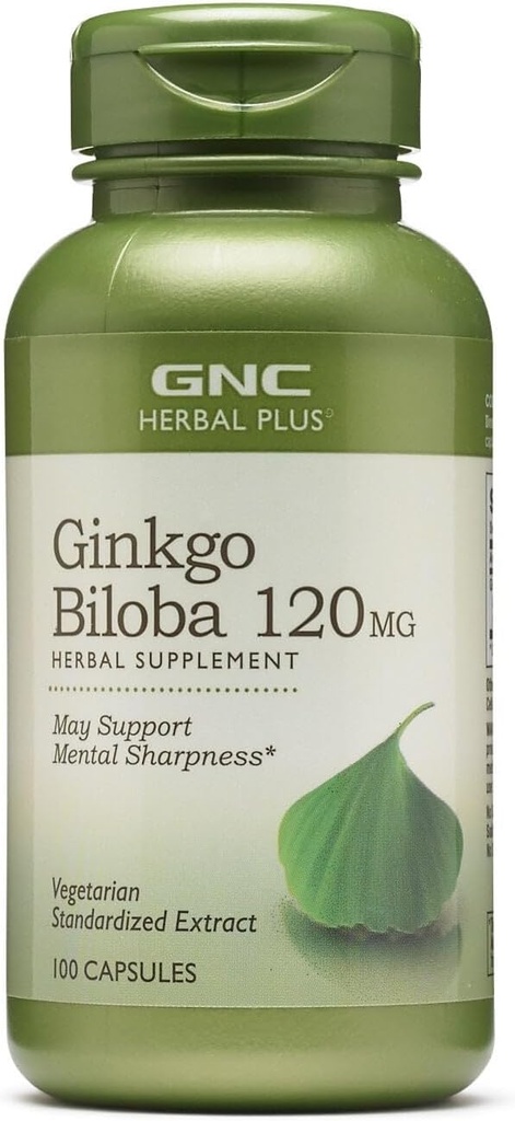 GNC Herbal Plus Ginkgo Biloba 120mg Supplement, Vegetarisk, Understøtter Mental Sharpness, 100 Servere