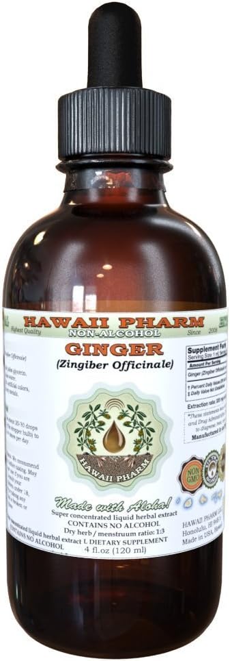 Ingefær Alkohol- Free Liquid Extract, Organic Ingefær (Zingiber officinale) Tørret Root Glycerite Hawaii Pharm Natural Herbal Supplement 2 oz