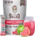 Salud 2-in-1 Energy Drink Powder + Focus, Guava, Organic Coffein, B6 + B12, Theanine, Clean Energy Drink Pacets, Guayaba Agua Fresca Mix, Non- GMO, Gluten Free, Vegan, 1g sukker, (15 Servere)