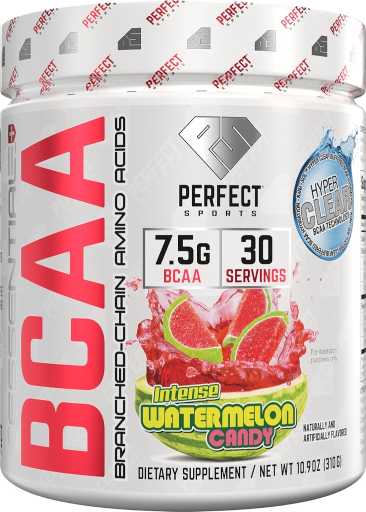 PERFEKT SPORTS Essential BCAA Hyper Clear Memories 124; KaNa- Sol ™ Technology Memories 124; 7,5g Vegan BCAAs Memories 124; Zero Sugars, Carbs, eller kalorier memories 124; 30 Serveringer (Watermelon Candy)