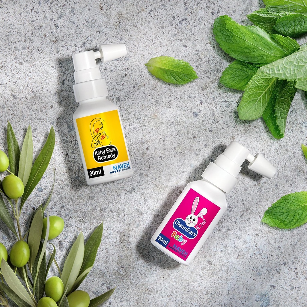 NAVEH PHARMA Itchy Ears Remedy Ear Rengøring og Itch Relief (1 fl oz) + NAVEH PHARMA CleanEars Baby (1 fl oz)