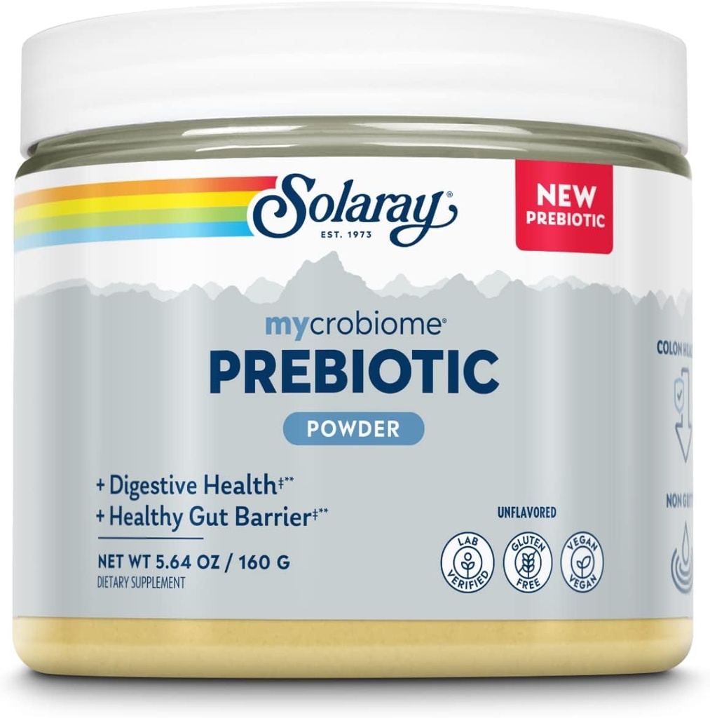 SOLARAY Mycrobiome Prebiotic Powder, Prebiotika til kvinder og mænd, fordøjelsesmæssige kosttilskud til kolon og tandkød sundhed, non-Gritty, easy- to- mix, non-bloating formel, 20 Servering, 5.64 OZ