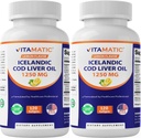 Vitamatic 2 Pack Iceland Cod Lever Oil Capsules 1250mg 120 Softgel (Lemon Flavor) - fremmer hjerte-kar-sundhed