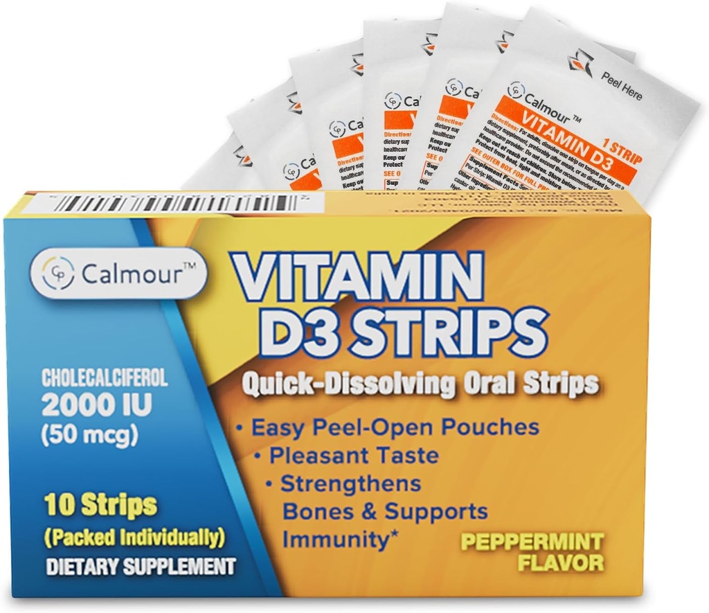 Vitamin D3 Strips 10 Pack Note 124; 2000 IE Oral opløselig D3 Vitamin Strips Note 124; Pebermynte Flavor smelter på din tunge i 30 sekunder; Boost Immunitet & Enhance Mental Focus med vitamin D3 2000