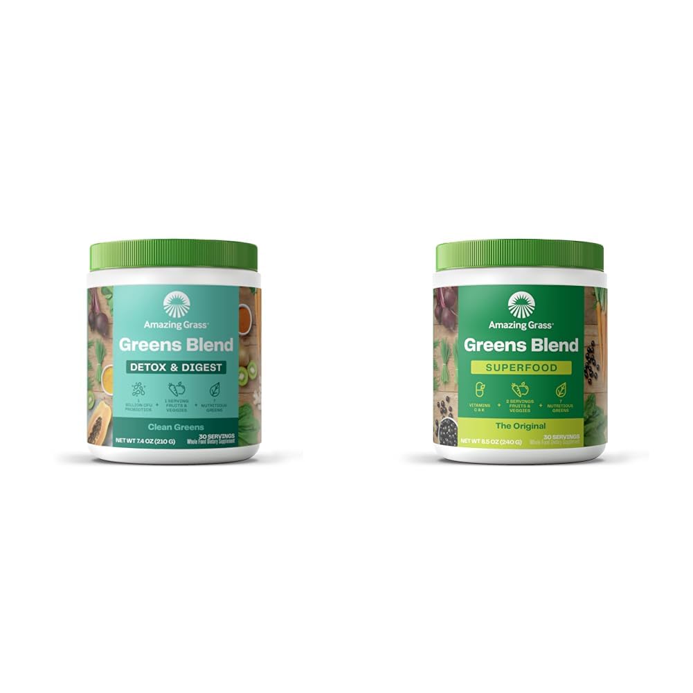 Amazing Grass Green Blend Detox & Digest: Smoothie Mix, Cleanse & Greens Blend Superfood: Super Green Powder Smoothie Mix for Boost Energy