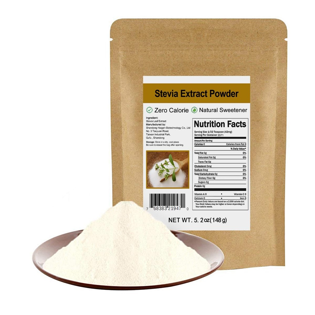Pure Stevia Extract Powder uden Erythritol 5.2oz (148g) - Højt koncentreret Stevia Powder Sweetener, Zero Calorie, Ingen Kunstig, Natural Sugar Alternative