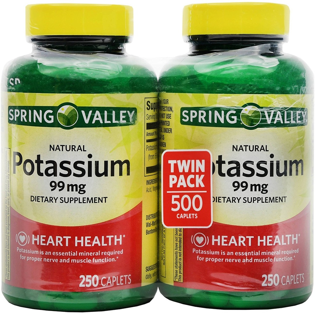 Spring Valley Kalium 99 mg fra Kalium Gluconate 595 mg (250 Tæl, 2 Pack)