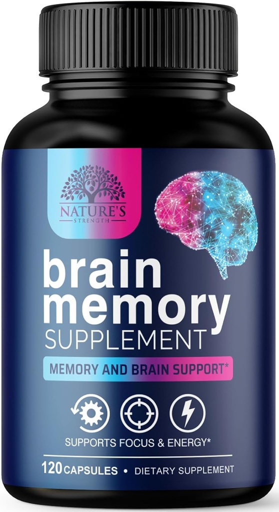 Brain Memory Supplement Pills - 3X Strength Nootropics for Concentration, Clarity & Focus Support - Brain Health Cognitive Vitaminer med Bacopa, Phosphatidylserin & DMAE, Brain Booster - 120 Kapsler