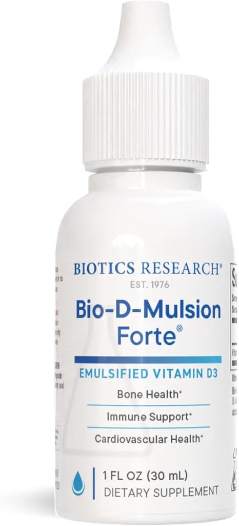 Bioteknologi Forskning Bio- D- Mulsion Forte Liquid Vitamin D Drops 4000 IE - Vitamin D3 2000iu / Drop for voksne - Bedste Absorption, Styrker Bones, Understøtter cardiovaskulær & Immunsystem -1 fl oz