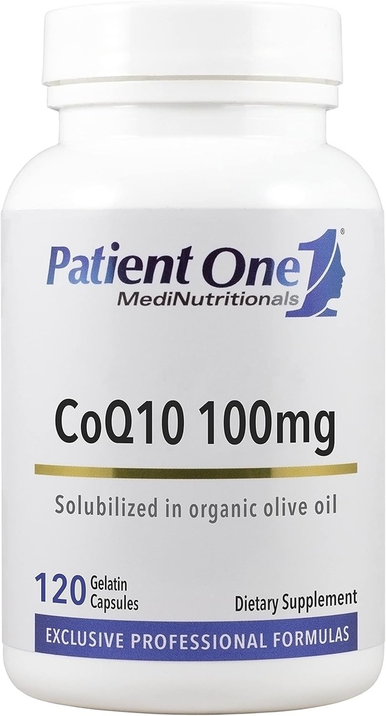 Patient Et Coenzym Q10 (CoQ10) 100 mg 2 gange daglig 124; Antioxidant supplement til understøttende hjerte - og vaskulær sundhed * 4 gange daglig; med Organic Olive Oil 12 gange daglig; 120 kapsler