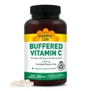 Country Life Buffered Vitamin C 1000mg med Bioflavonoider, Calcium, Magnesium, Kalium - immunforsvar, Vegankapsler, Glutenfri, Tænde på Mave - 250 tabletter
