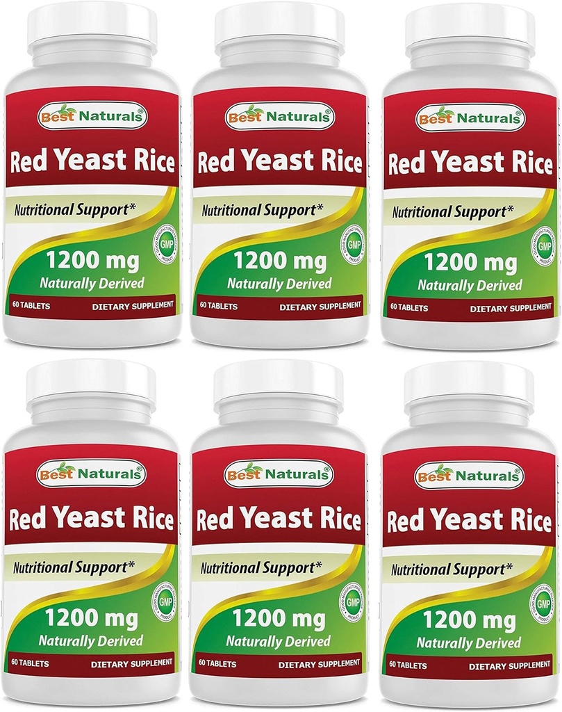 Bedste Naturals Red Yeast Rice 1200 Mg Tablet for Sund Kolesterol Niveau, 60 Greve (pakke med 6)