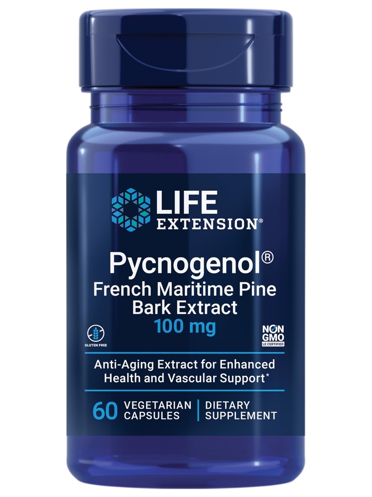 Life Extension Pycnogenol - Fransk Maritime Pine Bark Extract - Scientific Studies Sund Aging & Vaskulære Sundhed Supplement - Non-GMO, Gluten- Free, Vegetar - 60 Kapsler