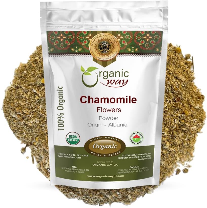 Organic Way Kamille Blomster Pulver (Matricaria chamomilla) Urtete - European Wild- Harvest Budd124; Organic & Kosher Certified Budd124; Non GMO Budd124; USDA Certified Budd124; Oprindelse - Albanien (1 / 4 LB - 4 Oz)