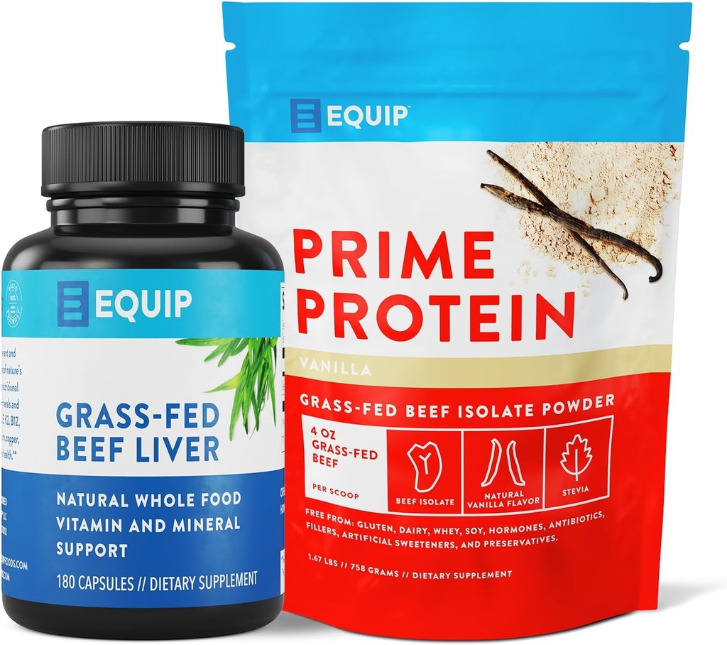 Equip fødevarer Grass- Fed Oksekød Lever kapsler & Prime Protein Powder Vanilla