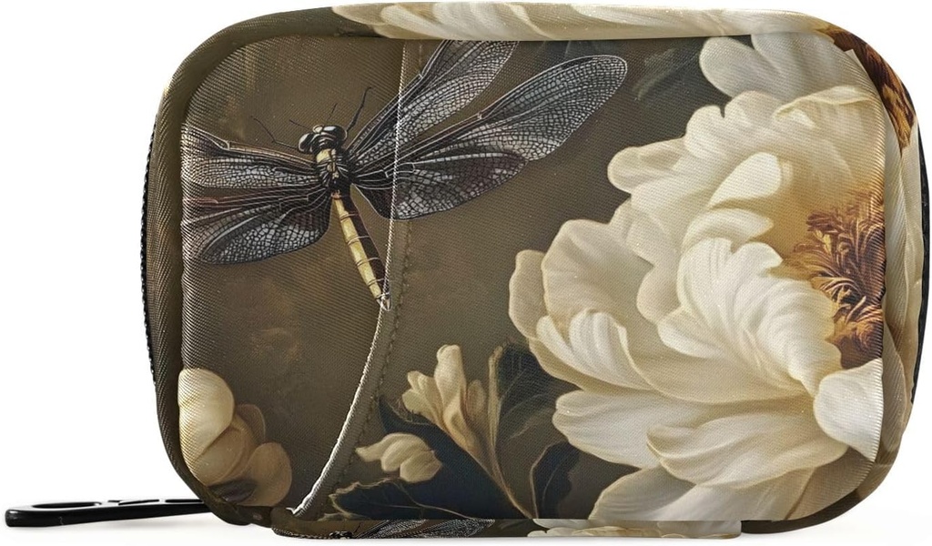 Floral Dragonfly Pill Case Box for Rejser, Ugentlig Portable Pill Organizer Supplement Holder