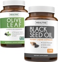 Olive Leaf & Black Seed Oil (3-måneders forsyning) Leaf & Seed Bundle of Olive Leaf Extract (120 kapsler) Super Styrke og Black Seed Oil (180 kapsler) Kold presset Nigella Sativa Cumin Seed