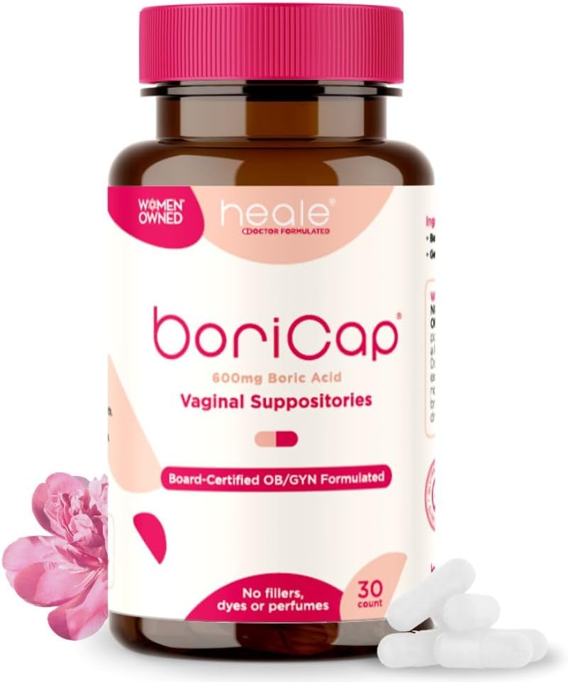 BoriCap - Borsyre suppositorier for kvinder - 600 mg - Vaginal Health & Balance, Itch & Odor - Natural Relief - Feminin Care - Feminine Hygiene Products - Made in USA by Heale - 30 Kapsler