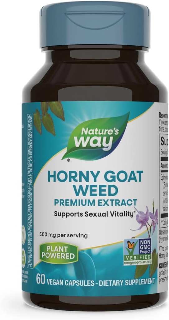 Nature 's Way Horny Geat Weed Premium Extract Seksuel Vitality, * Non- GMO, Vegan, 60 Kapsler
