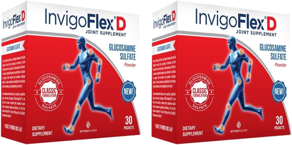 INVIGOFLEX 1500mg Glucosamine Sulfate Powder (Klassisk Formulering) - Premium Joint Supplement for Knies, Hands, Ryg og Hip Support D: Glucosamine Sulfate, Packets - 60 Packets